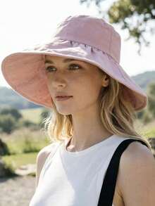 1 pieza Sombrero de cubo de ala ancha plegable para mujer, con forro negro, adecuado para playa, viaje, senderismo, gorra de verano ligera - Multicolor - Ver 4