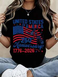 Patriotic T-Shirt Commemorating The 250th Anniversary Of The Independence Of The United States Of America 1776-2026, Featuring The American Flag And The Statue Of Liberty For Independence Day Celebrations - 黑色 - 查看 11