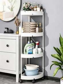 1pc 3-Tier/4-Tier/5-Tier Bathroom Storage Rack With Wheels, Compact Corner Organizer Shelf, Sturdy Plastic Material, Suitable For Kitchen, Living Room, Bedroom, Office, Commercial Restroom And Bathroom, Multi-Function Storage Basket - Multicolor - View 4