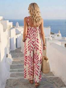 Mono Casual de Pierna Ancha con Bolsillos en Color Sólido para Mujer - Rosa - Ver 2