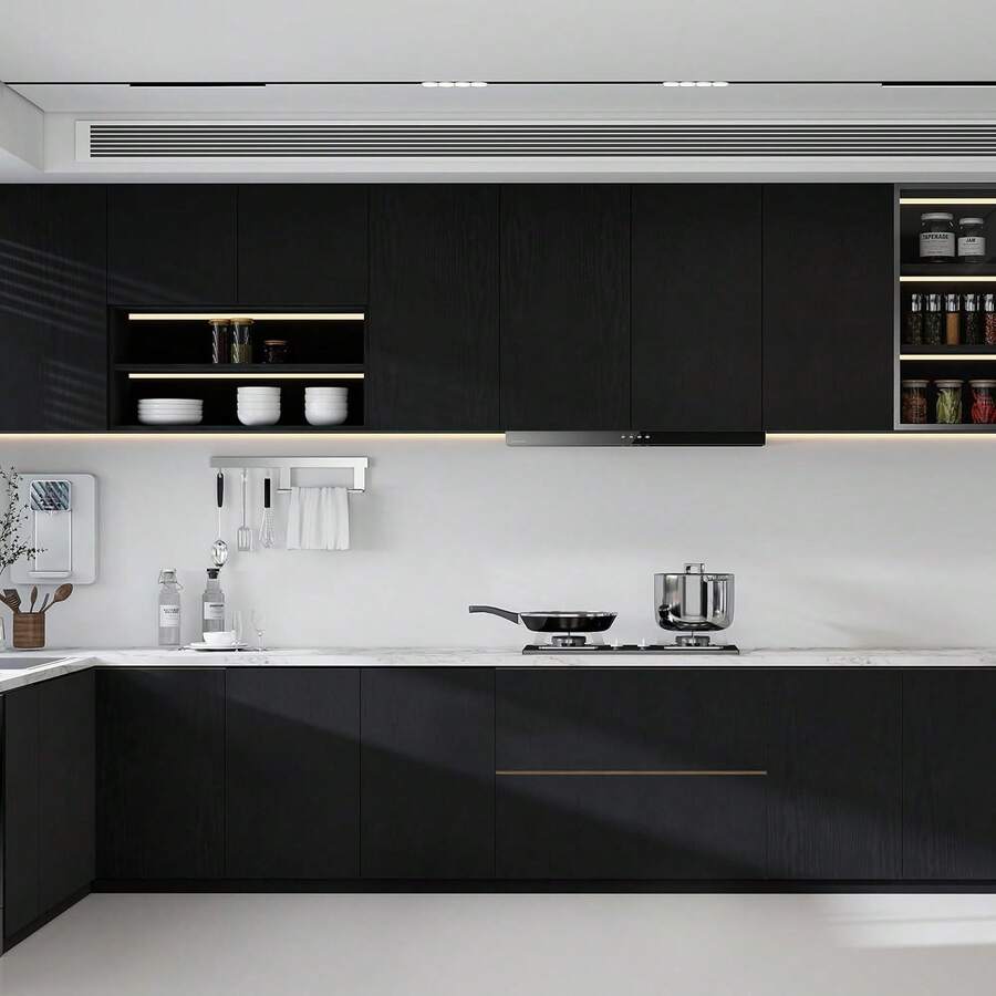 1 cuộn giấy dán tường vân gỗ đen, chống thấm nước, có thể tháo rời, dùng để trang trí lại tủ bếp, tường phòng ngủ, đồ nội thất và mặt bàn.