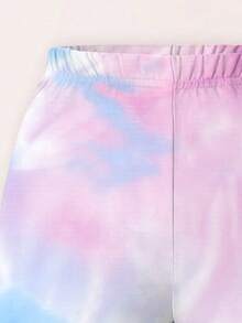2pcs Set For Girls, Big Kids And Teens, Short Sleeve T-Shirt And Gradient Base Shorts Combination, Gradient Text Print Short Sleeve T-Shirt And Gradient Base Shorts - Casual Loose Daily Wear - Multicolor - View 11