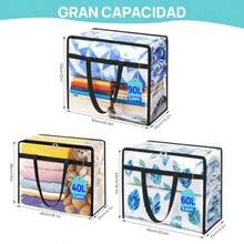 3 Piezas 40L+60L+90L Bolsa de Almacenamiento de PVC Engrosada Transparente Caja de Almacenamiento Debajo de La Cama con Cremallera y Manija para Almacenar Edredones Ropa Juguetes Libros Mudanzas - transparente3piezas40L60L90L - Ver 3