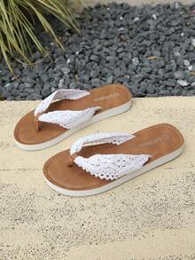 Dép xỏ ngón ren trắng, dép bít mũi kiểu boho rỗng ruột, dép đế bằng thoải mái, chống trơn trượt, thích hợp cho bãi biển và kỳ nghỉ hè, dép nữ thanh lịch. - trắng - Xem 6