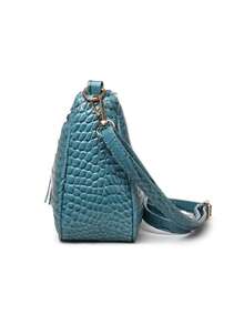 New Fashionable Crossbody Bag For Women, Faux Crocodile Embossed PU Material Shoulder Bag With Adjustable Detachable Strap, Metal Logo & Tassel Decor, Versatile For Daily, Work, Shopping - Blue - View 8