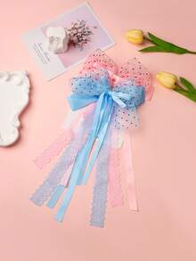 2pcs/1pc Women's Multi-Color Polka Dot Mesh Satin Large Bow Hair Clip With Exquisite Lace Long Ribbon Design Headpiece, Sweet Style Hair Accessory For Daily Wear, Dating, Wedding, Travel, Photography And More - Multicolor - View 4