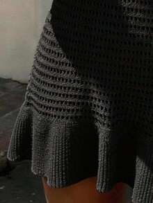 Vestido de punto sin mangas con cuello en V y espalda descubierta para primavera/verano, estilo casual para vacaciones en la playa. - Negro - Ver 6