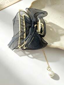 1pc Women's Hair Claw Clip, Delicate Mesh Bow Tassel Hair Accessory, Bridal Headpiece, Suitable For Casual Daily Wear Occipital Hair Clip - Multicolor - View 9