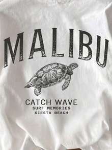 Women's Loose-Fitting, Crew-Neck, Short-Sleeve Graphic Tee - 白色 5 - 查看 5