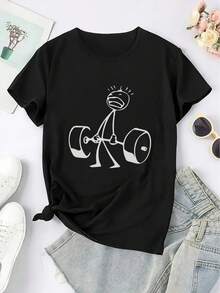 Regalo [Manga Corta] Elegante Camiseta de Verano para Mujer |   Camiseta con estampado gráfico para gimnasio y uso casual 100% algodón Suave - Negro - Ver 3