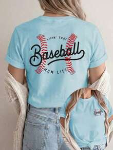 Camiseta Casual de Manga Corta para Mujer, Ideal para Vacaciones de Verano [Doble Cara]ImprimirMujeresCamisetaManga cortaCuello RedondoInformalSuperior,ConBéisbolCosturaYElTexto"LIVIN"EsoMAMÁVIDA"Patrón,MáquinaLavableAdecuadoParaInformalDesgaste,MultiusosRopaA la modaCamisetaCómodoMaterial,ParaEstiloEntusiastas - Rojo - Ver 7