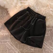 Pantalones cortos informales de estilo coreano para mujer, pantalones cortos holgados de cintura alta para verano, pantalones cortos atléticos cómodos de pierna ancha - Negro - Ver 2