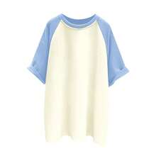 Camisetas de algodón de marca para mujer y hombre, camisetas básicas blancas y negras de manga corta de Color Patchwork, camiseta Y2K de verano para mujer,  de moda - AzulA - Ver 3