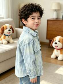 Boys' Letter Print Casual Shirt For Spring - Baby Blue - View 4