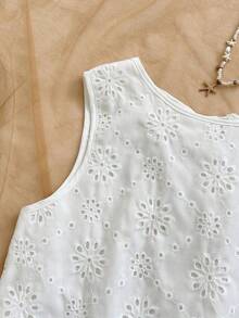 Top sin espalda con textura y lazo, holgado y casual para vacaciones, shorts casuales con elástico en la cintura y bolsillos, para playa y mar - Blanco - Ver 9