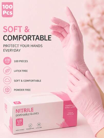 100 Disposable Gloves, Kitchen Gloves, Nitrile Gloves, And Latex Gloves, Pink Disposable Gloves. Suitable For Kitchen, Tattoo, Hair Coloring, Pet Care, Beauty Salons, And Household Cleaning. Powder-Free, Ambidextrous, Perfect Fit, Disposable And Extremely Durable.