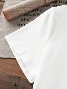Camiseta de manga corta con cuello redondo y estampado de peces azul y blanco para mujer talla grande, ligera, de corte holgado, adecuada para el verano, top casual de moda para el verano, tela holgada sin estiramiento - Blanco - Ver 4