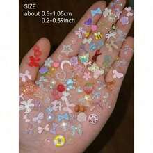 3D Mixed Color Nail Art Decorations, Various Shapes Including Hearts, Flowers, Bows, Made Of Resin Material, Flat Bottom, Rhinestone Decor, Suitable For Nail Art DIY, Crafts, Jewelry Making, Nail Art Decoration Nails - Multicolor - View 7