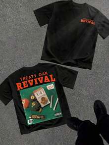 Chemise à col rond et manches courtes en coton (180) Revival de Treaty Oak, mode décontractée, convient pour le port intérieur et extérieur et les cadeaux de vacances - T-shirt unisexe ample en c - Noir - Voir 1