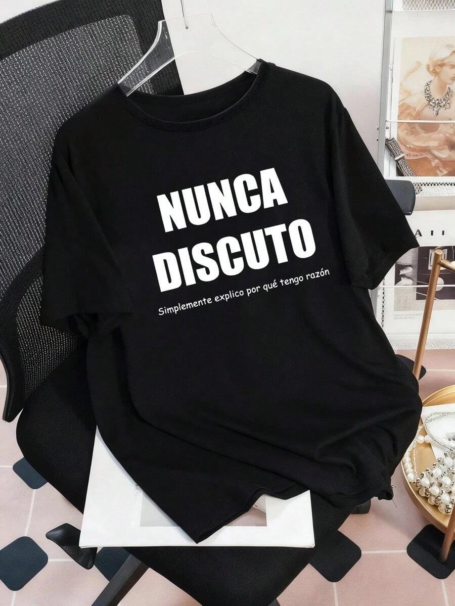 Blusas Bonito Camiseta gráfica con eslogan español de verano para mujer, uso diario casual y cómodo en color negro 100% Cotton Blusas Para Mujer Casual - Negro - Ver 1