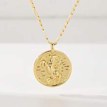 1pc Retro Gold-Tone Running Horse & Sunshine Coin Pendant Necklace, 14K Gold Plated Copper Material Durable Anti-Oxidation, Coin Shaped With 50cm Chain, Running Horse And Sunshine Design Symbolize Strength And Hope, Suitable For Daily Wear And Parties, Featuring Both Appearance And Commemorative Significance - Yellow Gold - View 7