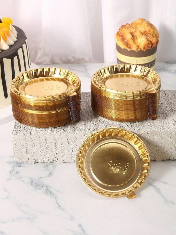 100pcs/Pack Plastic Mini Cake Dessert Trays With Metal Base, Suitable For Cake Decorating & Party