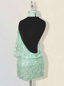 Vestido mini ajustado de cuello alto y espalda descubierta - verde menta - Ver 7