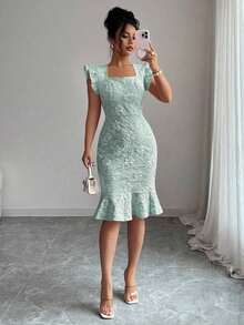Vestido elegante de jacquard para ir al trabajo, verano - verde menta - Ver 1