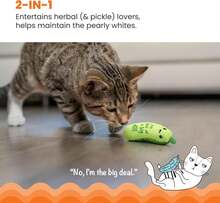 Catstages Crunchyu202fPickleu202fKickeru202fCatu202fToy U2013 Plush Crinkle Toy With Catnip And Dental Mesh, 6.5" - ColorB - 查看 3