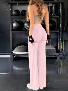 de pantalones anchos de yoga de unicolor y holgados para mujeres, cómodos y versátiles, adecuados para correr, fitness y deportes de yoga - Rosa 2 - Ver 7