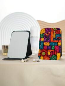 1pc Y2K Graffiti Series Compact Makeup Mirror, Foldable, Ultra-Thin, Portable, Durable PU Leather, Suitable For Travel, Gatherings, Work, School, Suitable For All Ages - Multicolor - View 10