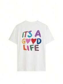 Camiseta de manga corta para mujer con estampado de eslogan colorido, cuello redondo, estilo casual, nuevo estilo de verano, adecuada para uso diario. Vacaciones, Camiseta Gráfica para Mujer, Top Blanco para Mujer, Ocio - Blanco - Ver 2