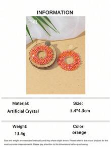 OOQ 1 Pair Bohemian Style Hollow Round Beaded Earrings, Geometric Personalized Design Elegant Minimalist Sexy Earrings, Suitable For Daily Matching, Great Gift For Friends (Handmade Beads In Random Colors, Quantities And Positions) - Orange - View 5