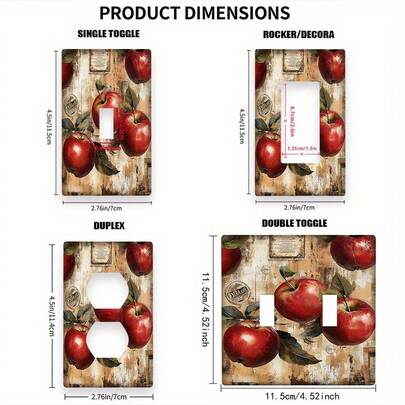 1pc Apple Switch Wall Plate Cover, Holiday Home Decor Accessory, Decorative Art Switch Plate, Fits Single Gang Outlet, Wall Decor Suitable For Bathroom, Kitchen, Bedroom, Office, 2D Flat Design
