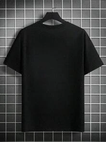 Men's 100% Cotton Crew Neck T-Shirt, Casual Short Sleeve T-Shirt With "LOS ANGELES U.S.A." Letter Print, Slim Fit In Black, Breathable Fabric For Everyday Use, American Vintage Style. - 黑色 - 查看 3