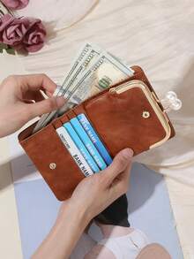 MIYIN Women's Cute Faux Pearl Kisslock PU Trifold Wallet With Credit Card Slots And ID Window, Holds Credit Cards/ID/Cash/Coins, Lightweight And Portable, Suitable For Women, Girls, Teens, Students, Great Gift For Her, Wallet, Clutch, Small Purse - Brown - View 8