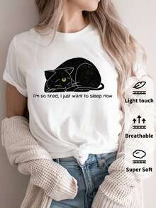 Camiseta de manga corta para mujer, cuello redondo, holgada, casual y versátil, nuevo estampado de chica anime, ideal como capa base, tejido suave con buena caída - Blanco-1 - Ver 1