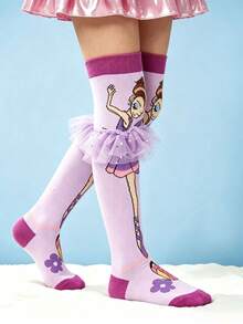 1 par de calcetines sobre la rodilla con diseño de niña bailarina, adecuados para uso diario, atuendos de vacaciones, atuendos de fiesta y regalos festivos - Multicolor - Ver 3