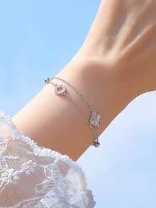 1 chiếc vòng tay bạc Sterling S925 hai lớp hình cỏ ba lá, kiểu dáng tinh tế, sang trọng, mặt dây chuyền bùa may mắn phong cách thiên nhiên, trang sức quà tặng sinh nhật thời trang đa năng dành cho phụ nữ. - cỏ bốn lá - Xem 10