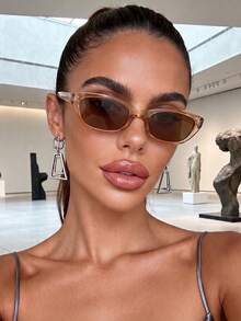 1 Pair Women's Champagne Modern Cat-Eye Street Style Personalized Sunglasses, Suitable For All Face Shapes, Ideal For Outdoor, Beach, Seaside Vacation, And A Great Gift For Friends And Family - Champagne Tea - View 1
