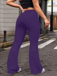 Leggings de yoga de cintura alta de unicolor con campana para mujer, pantalones de entrenamiento, running y fitness de primavera - Púrpura malva - Ver 2