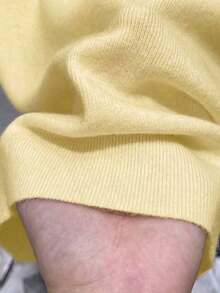 Suéter casual de mujer de cuello redondo y manga corta de unicolor - Amarillo - Ver 3