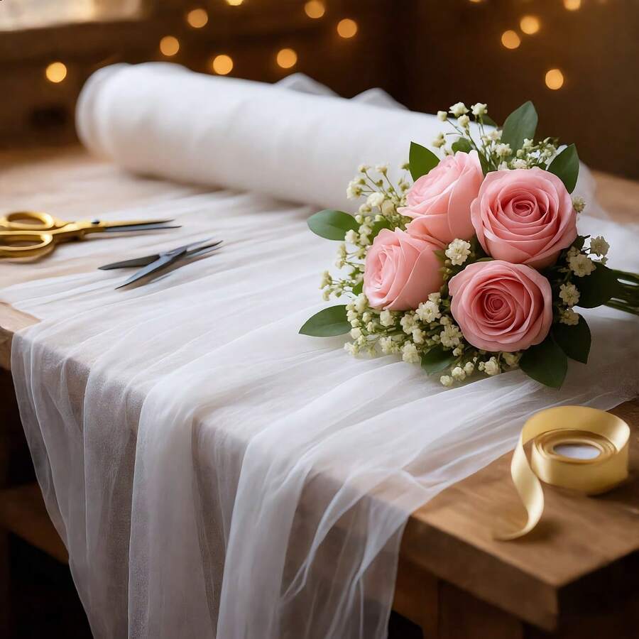 1pc White Chiffon Wedding Backdrop Cloth, Available In Multiple Lengths, Suitable For DIY Bridal Party, Birthday, Halloween And Christmas Decorations - Washable Transparent Party Ceremony Backdrop Fabric, Ideal For Valentine's Day And Bridal Gifts, Wedding Decor, Event Decoration, Minimalist Design, High-Quality Handmade Chiffon Material, Applicable For DIY Tulle Skirts, Handmade Wedding And Party Bow Decorations
