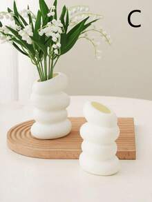 1pc Plastic Flower Vase, Artificial Flower Pot, Floral Container, Dry/Fresh Flower Vase, Desktop Decor Vase, Home & Office Accessory - White - View 14