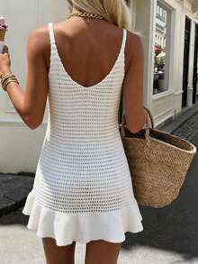 Sleeveless Knit Dress With V-Neck And Open Back, Casual Style For Beach And Spring/Summer Vacation - 白色 - 查看 2
