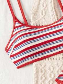 Conjunto de traje de baño para mujer, minimalista y elegante en magenta + multicolor, traje de baño casual y versátil para resort de playa - Multicolor 3 - Ver 4