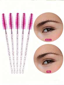 100/50/30/20/10pcs Eyelash Brushes, Mascara Brushes, Soft Disposable Eyebrow Brushes, Eyelash Extension Brushes, Eyebrow Brushes, Castor Oil Brushes (Crystal Pink), Free Gift - Pink - View 7