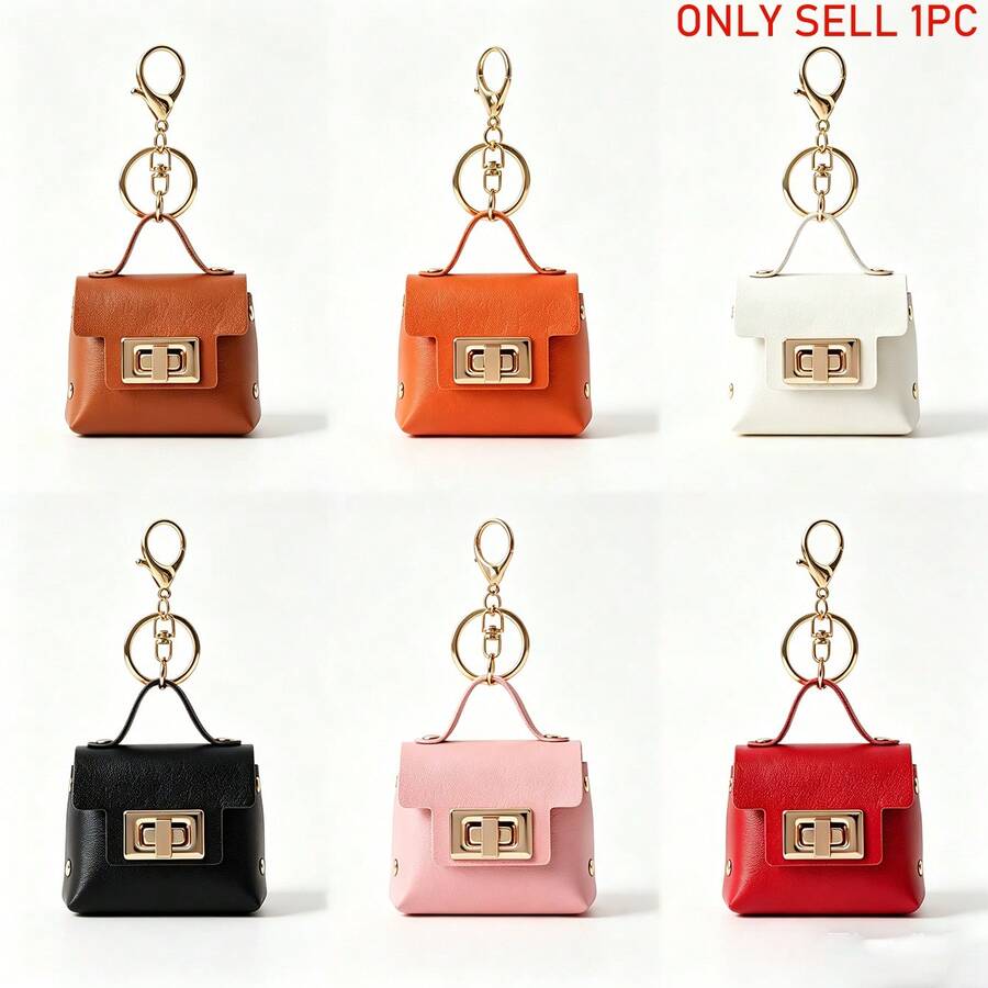 Bolso de mano mini de estudiante de unicolor de PU, monedero con cierre cuadrado, bolsa de almacenamiento mini para auriculares, colgante llavero portátil, accesorio de correa para el hombro del teléfono, accesorios de regalo del Día de San Valentín - Multicolor - Ver 1
