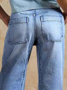 Women's High Waist Pockets Straight Loose Casual Versatile Jeans Spring - Baby Blue - View 5