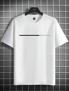 Camiseta de hombre 100% algodón, corte ajustado, con estampado de letras, cuello redondo, manga corta, estilo casual, para amigos. - Blanco - Ver 5